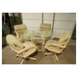 Mid Century Modern Glass Dining Room Table and Chairs Set 45" diameter