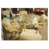 Mid Century Modern Glass Dining Room Table and Chairs Set 45" diameter