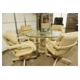 Mid Century Modern Glass Dining Room Table and Chairs Set 45" diameter