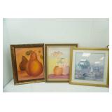 Framed Oil Paintings 2ct, Vintage Art Print "Woman on Bridge"