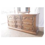 Vintage wooden dresser 9 drawers with mirror 63"Lx18.5"Dx30"H (81"H with mirror)