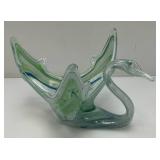Vintage Marano Style Hand Blown Glass Swan Dish 7 1/4" x 9 3/4" x 13"