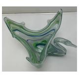 Vintage Marano Style Hand Blown Glass Swan Dish 7 1/4" x 9 3/4" x 13"