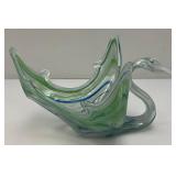 Vintage Marano Style Hand Blown Glass Swan Dish 7 1/4" x 9 3/4" x 13"