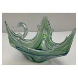Vintage Marano Style Hand Blown Glass Swan Dish 7 1/4" x 9 3/4" x 13"