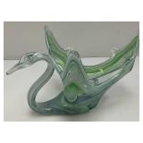 Vintage Marano Style Hand Blown Glass Swan Dish 7 1/4" x 9 3/4" x 13"