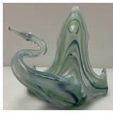 Vintage Marano Style Hand Blown Glass Swan Dish 7 1/4" x 9 3/4" x 13"