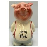 Vintage MCM Royal Copley Piggy Bank "For My Mink" Ceramic Figurine 4" x 5" x 7 3/4"