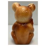 Vintage MCM Royal Copley 8" Tall Teddy Bear Bank With Foil Label