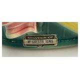 Vintage MCM Royal Copley Dog In A Basket Planter With Foil Label Souvenir Of McGregor Iowa 4" x 6 3/4" x 7"