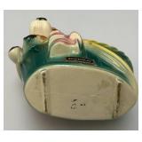 Vintage MCM Royal Copley Dog In A Basket Planter With Foil Label Souvenir Of McGregor Iowa 4" x 6 3/4" x 7"