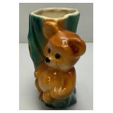 Vintage MCM Royal Copley Bear Sitting in Tree Stump Planter 3" x 5" x 5 1/2"