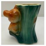 Vintage MCM Royal Copley Bear Sitting in Tree Stump Planter 3" x 5" x 5 1/2"