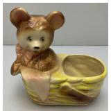 Vintage MCM Royal Copley Bear In Basket 4 1/2" X 8" X 8"