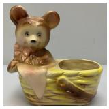 Vintage MCM Royal Copley Bear In Basket 4 1/2" X 8" X 8"