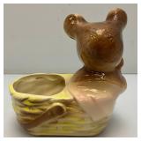 Vintage MCM Royal Copley Bear In Basket 4 1/2" X 8" X 8"