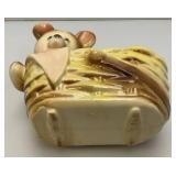 Vintage MCM Royal Copley Bear In Basket 4 1/2" X 8" X 8"