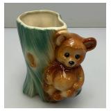 Vintage MCM Royal Copley Bear Sitting in Tree Stump Planter 3" x 5" x 5 1/2"