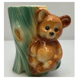 Vintage MCM Royal Copley Bear Sitting in Tree Stump Planter 3" x 5" x 5 1/2"