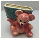 Vintage MCM Royal Copley Pink BearCarrying Basket Planter 6 1/4" Tall