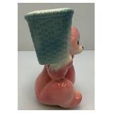 Vintage MCM Royal Copley Pink BearCarrying Basket Planter 6 1/4" Tall