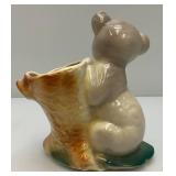 Vintage MCM Royal Copley Bear Hugging Tree Stump Planter 4" x 8" x 8" With Foil label