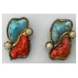 Vintage Handmade Sterling? And Turquise Earrings 14.22 Grams Overall
