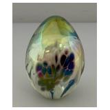 Signed MSH Ash Vines 87 Egg Shaped Hand Blown Art Glass Iridescent Paperweight 3 1/4"