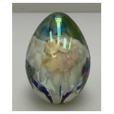 Signed MSH Ash Vines 87 Egg Shaped Hand Blown Art Glass Iridescent Paperweight 3 1/4"