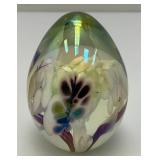 Signed MSH Ash Vines 87 Egg Shaped Hand Blown Art Glass Iridescent Paperweight 3 1/4"