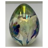 Signed MSH Ash Vines 87 Egg Shaped Hand Blown Art Glass Iridescent Paperweight 3 1/4"