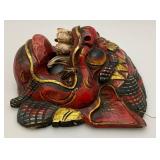 Vintage Hand Carved Wooden Chinese Dragon mask 9" x 9"