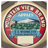 Vintage Mountain View Brand Apples Framed Behind Glass Advertisement  21" x 24"
