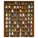 Vintage Collectible Thimbles In Display Case