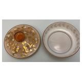 Vintage Bohemian Pink Cased Glass Gilded Enameled Candy Dish With Lid 7 1/2" x 5"