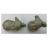 Vintage Collectible HOMCO Miniature Porcelain Elephant Statues 3 1/2" & 4" Two With Original Foil Labels