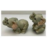 Vintage Collectible HOMCO Miniature Porcelain Elephant Statues 3 1/2" & 4" Two With Original Foil Labels