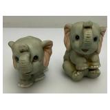 Vintage Collectible HOMCO Miniature Porcelain Elephant Statues 3 1/2" & 4" Two With Original Foil Labels