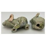 Vintage Collectible HOMCO Miniature Porcelain Elephant Statues 3 1/2" & 4" Two With Original Foil Labels