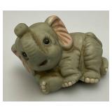 Vintage Collectible HOMCO Miniature Porcelain Elephant Statues 3 1/2" & 4" Two With Original Foil Labels