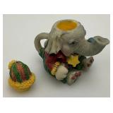 Vintage Collectible Miniature Elephant Figurine 3 1/2"  And Tea Set 4" x 4" with 2" Figures And More