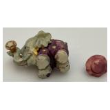 Vintage Collectible Miniature Elephant Figurine 3 1/2"  And Tea Set 4" x 4" with 2" Figures And More