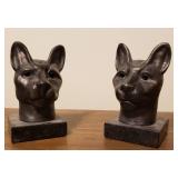 Very Cool Large Set of Cast Iron on Granite Cat Bookends