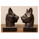 Very Cool Large Set of Cast Iron on Granite Cat Bookends