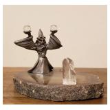 Agate Slab w/Pewter Wizard & Crystal