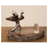 Agate Slab w/Pewter Wizard & Crystal