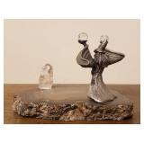 Agate Slab w/Pewter Wizard & Crystal