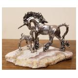 Pewter Unicorn Display on Polished Stone Base