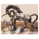 Pewter Unicorn Display on Polished Stone Base
