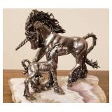 Pewter Unicorn Display on Polished Stone Base